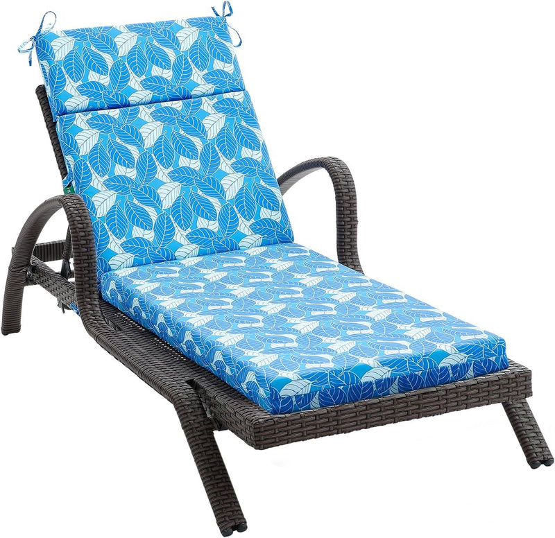 FILUXE Chaise Lounge Cushions Outdoor Furniture, High-Density Foam Chair Cushion with Ties, Weather & Fade Resistant - Patio Recliner Chairs Cushions for Lawn,Pool & Beach 72X21X3 Inch, Ash Leaves