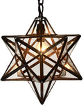 Bieye L10076 Moravian Star Tiffany Style Stained Glass Ceiling Pendant Hanging Lamp with 12-Inch Wide Lampshade, 51-Inch Tall (Iridescent Glass)