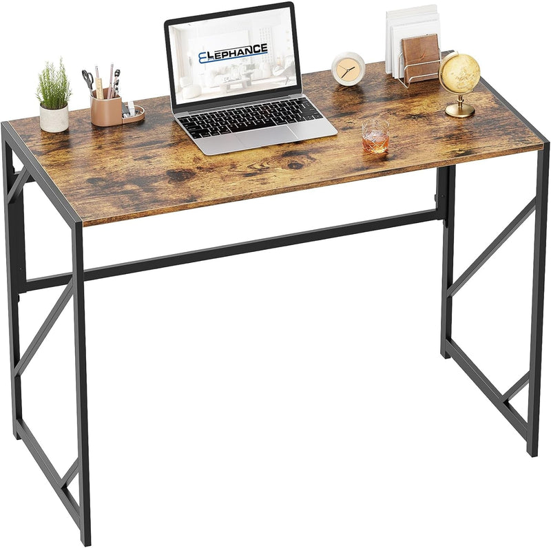 Elephance Folding Desk Writing Computer Desk for Home Office, No-Assembly Study Office Desk Foldable Table for Small Spaces