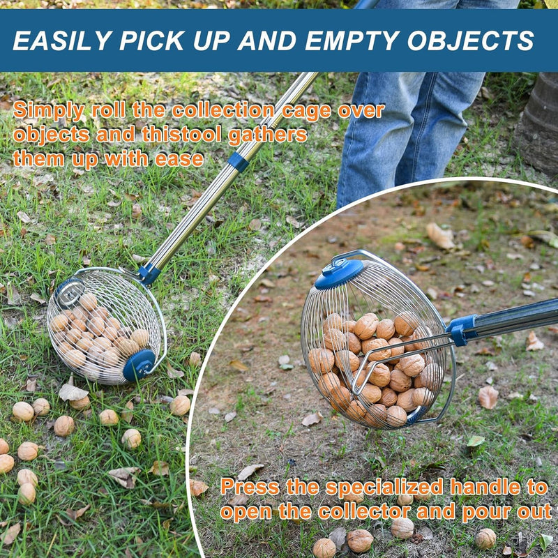 Acorn Picker Upper Roller 65", Nut Gatherer with Rolling Drum, Pecan Walnut Picker Upper, Apply for Chestnuts, Walnuts, Hickory, Buckeyes, Golf, 1.5 Gallon, Suitable for 2/5''-3'' Objects