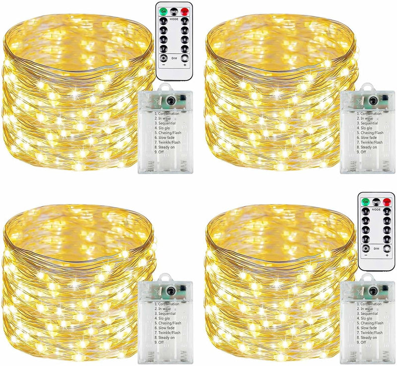 3-Pack 78FT Fairy Lights Battery Operated with Timer & Remote, Waterproof 240 LED Twinkle String Lights Outdoor Indoor 8 Modes for Christmas, Bedroom, Dorm, Wedding, Tree, Mason Jar, Party(Warm White)