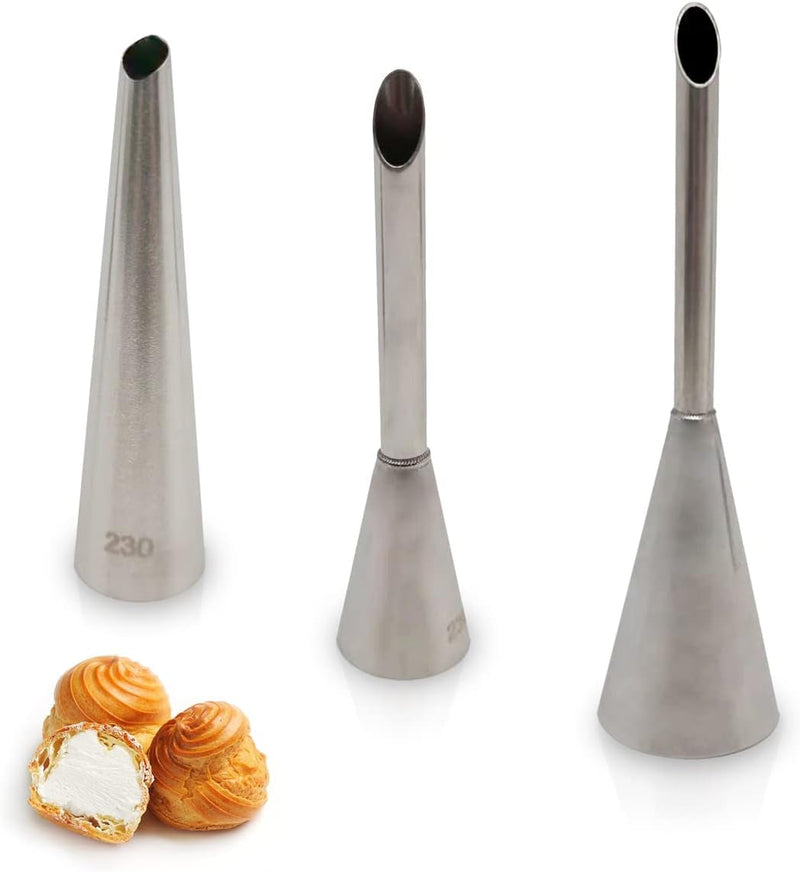 3Pcs Large Piping Tips Set - Frosting Tips Piping Nozzles Frosting Piping Kit Icing Tips Cake Piping Kit Pipping Tips Icing Piping Kit Cake Frosting Tools - Eclair Piping Tip & Filling Piping Tip