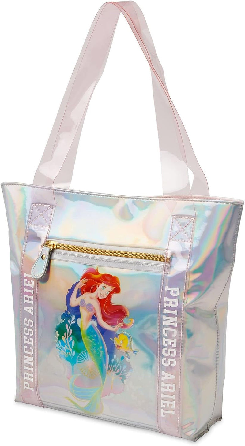 Disney Store Official Ariel and Flounder Swim Bag, the Little Mermaid, Zip Front Sack for Kids with Character Artwork and Iridescent Background