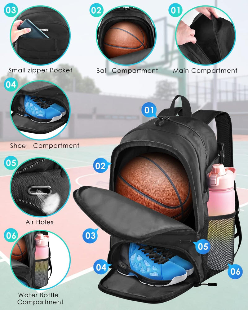 BROTOU Basketball Bag, Soccer Backpack Volleyball Football Backpack Sports Gym Bag with Shoe&Ball Compartment