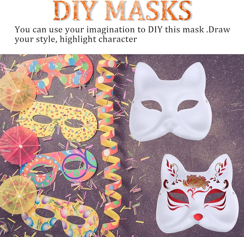 15 Pack Halloween Fox Mask White Paper Blank Mask DIY Animal Unpainted Craft Mask for Cosplay Masquerade Parties Costume Accessory DIY Face Masks for Mardi Gras, Masquerade, Halloween Party