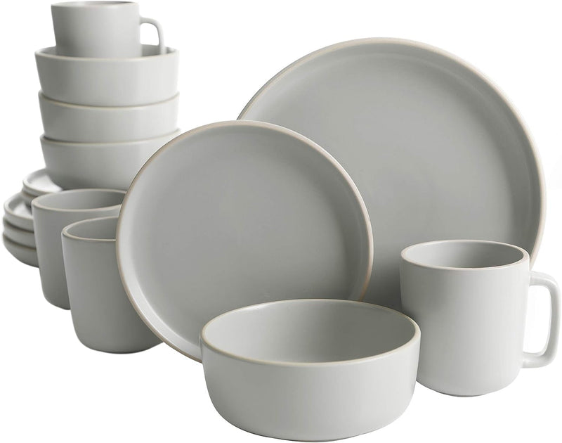 Gibson Home Zuma 16 Piece round Kitchen Dinnerware Set, Dishes, Plates, Bowls, Mugs, Service for 4, Matte Stoneware, Black