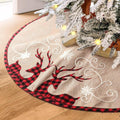 Burlap Christmas Tree Skirt, 48 Inch Soft Red Edge Tree Mat with Gnomes & String Lights Xmas Tree Skirt Christmas Holiday Decorations for Home Party Indoor