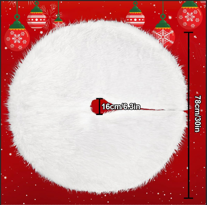 30 Inches Christmas Tree Skirt, Faux Fur White Pencil Tree Skirt Christmas Tree Decorations Plush Xmas Tree Mat, Soft Thick Base Cover for Christmas Decor New Year Party Holiday Home Decor