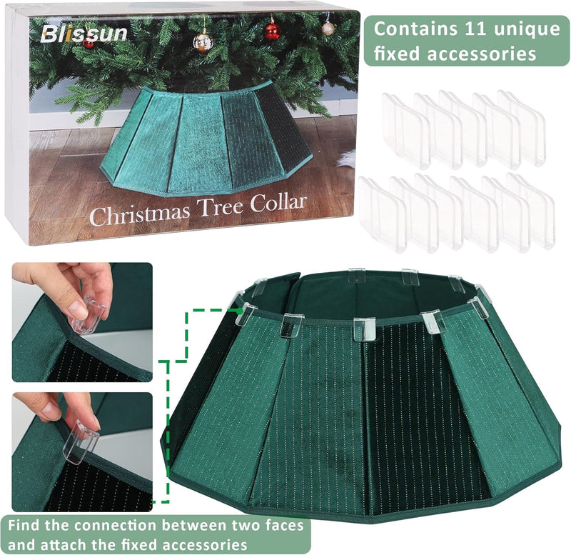 Blissun Christmas Tree Collar, Velvet Foldable Christmas Tree Ring with Golden Dotted Line, Christmas Tree Skirt for Artificial Christmas Trees Decoration, Green