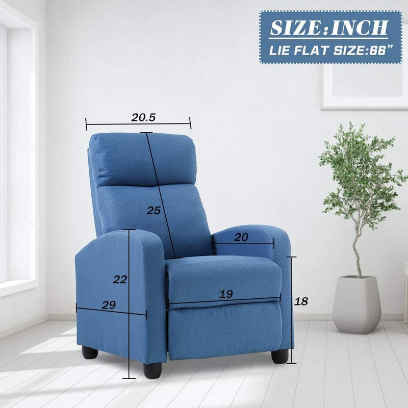 FDW Recliner Chair for Living Room Home Theater Seating Single Reclining Sofa Lounge with Padded Seat Backrest (Blue)