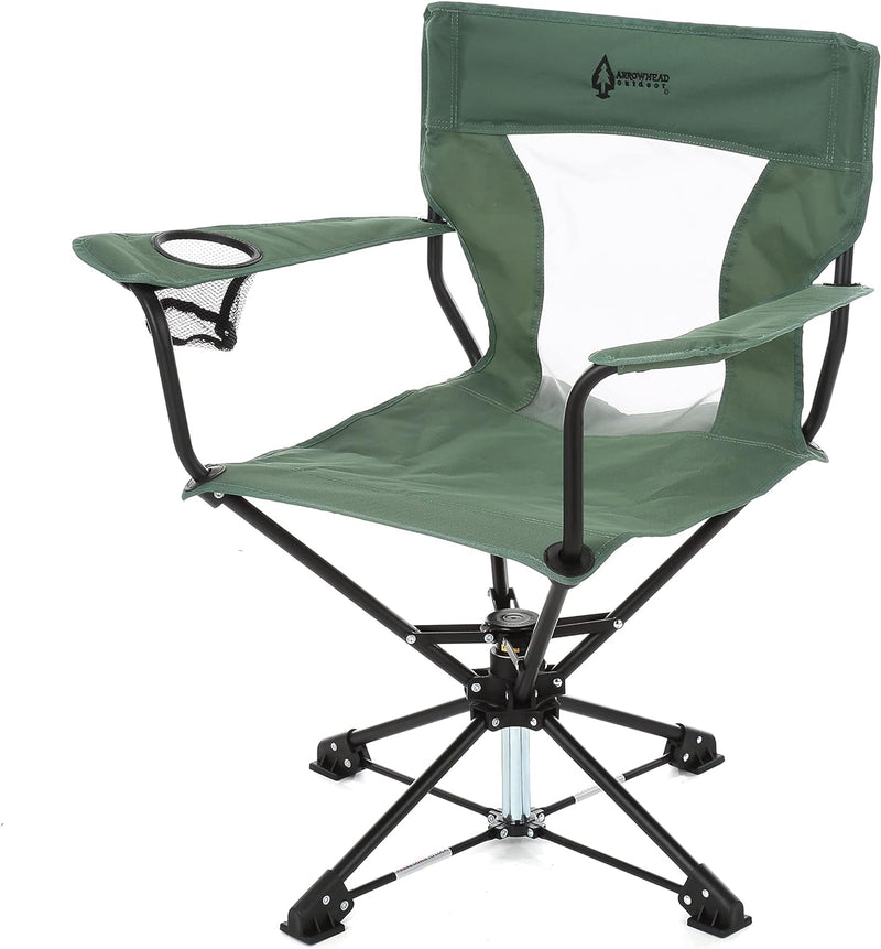 ARROWHEAD OUTDOOR 360° Degree Swivel Hunting Chair Stool Seat, Perfect for Blinds, No Sink Feet, Large Cup Holder, Carrying Case, Steel Frame, Camo, Fishing, High-Grade 600D Canvas, Usa-Based Support