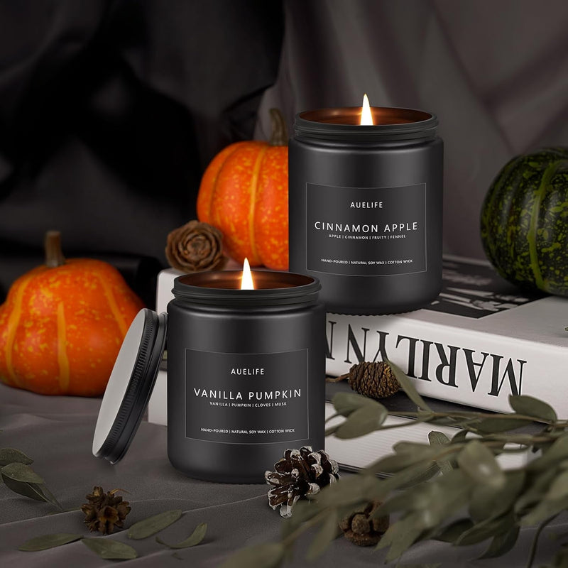 Fall Candle | Cinnamon Apple Candle - Scented Candles for Fall, Fall Candle for Home Scented, Fall Soy Candles - 7 OZ Autumn Candles for Home, Black Jar Candles Fall Gifts