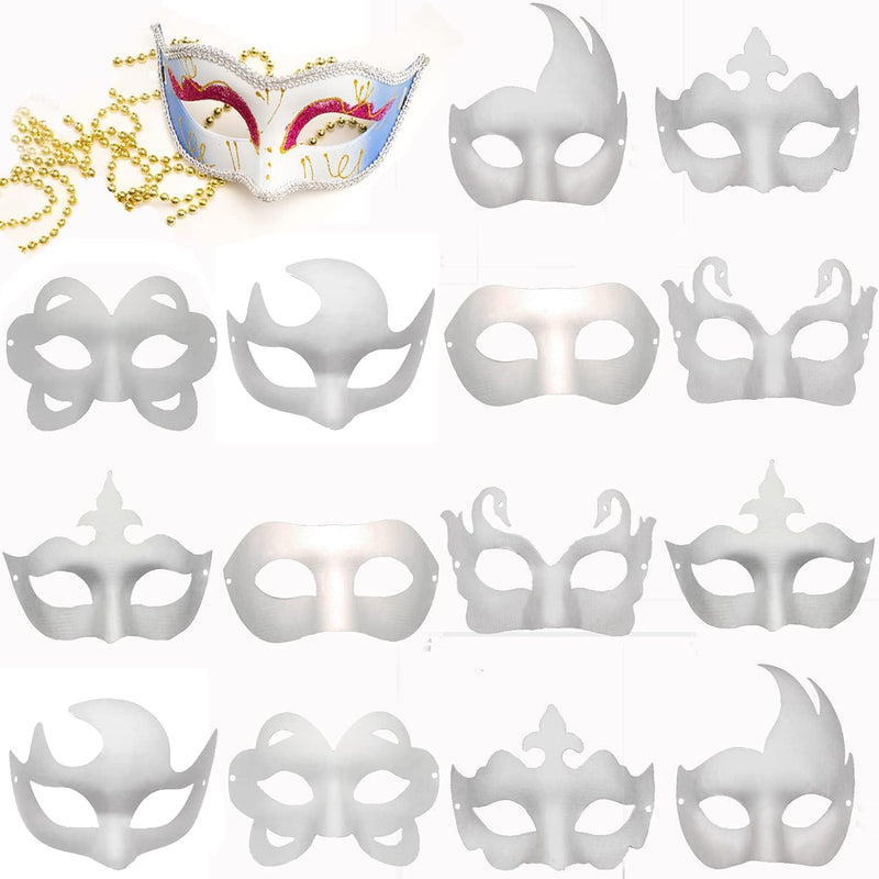 14 PCS White Masquerade Masks DIY Paper Masks Half Face Mardi Gras Mask Halloween Party Mask