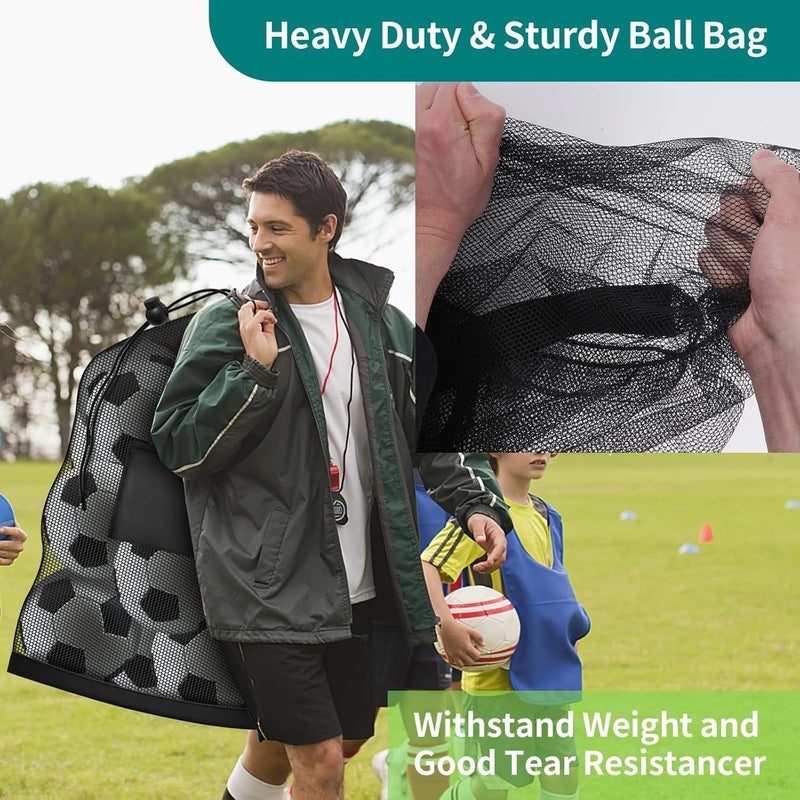 Extra Large Soccer Ball Bag, 40" X 30" Drawstring Mesh Ball Bag with Pocket, Heavy Duty Sport Net Sack for Coaches, Storage Bag for Basketball, Volleyball, Gym Equipment, Swimming Gear