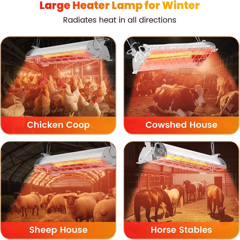 300W Large Chicken Coop Heater, Carbon Fiber Heating Lamp Outdoor Winter, Protable 2 Mode Temp & Hanging Height for Coop Rabbits Livestock Heating Plate Chicks Poultry House- Size:14X5.5In