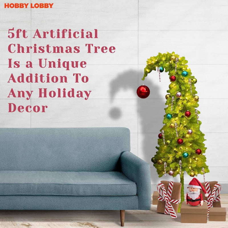 5 Ft Prelit Christmas Tree with Stand – Artificial Lighted Christmas Tree for Indoor Use – Whimsical Plastic Trees W/Metal Base & LED Lights - Holiday Decor for Living Room, Tabletop