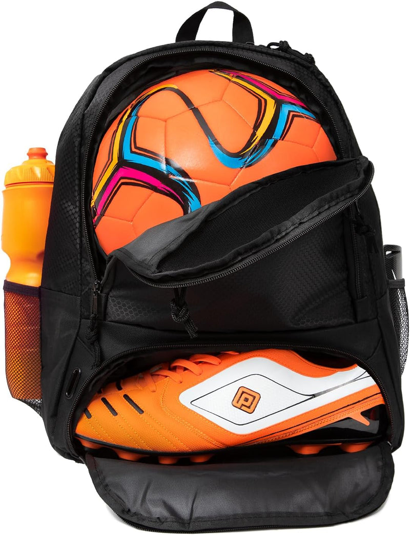 ERANT Athletic Backpack - Large Sports Soccer & Basketball Bag - Separate Ball & Cleat Compartment - Durable Design - Boys & Girls - for Soccer, Basketball, Volleyball and Gym Equipment - Blue/Black