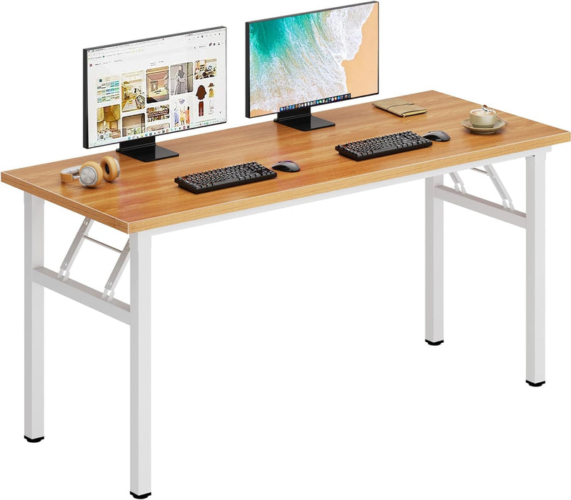 Dlandhome Computer Desk 62 Inches Office Desk Computer Table Study Writing Desk Workstation for Home Office Metal Frame Black and Black