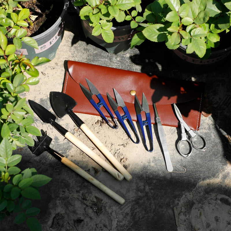 Bonsai Set 8 Pcs - Include Pruner,Fold Scissors,Mini Rake,Bud & Leaf Trimmer Set by ZELAR Made