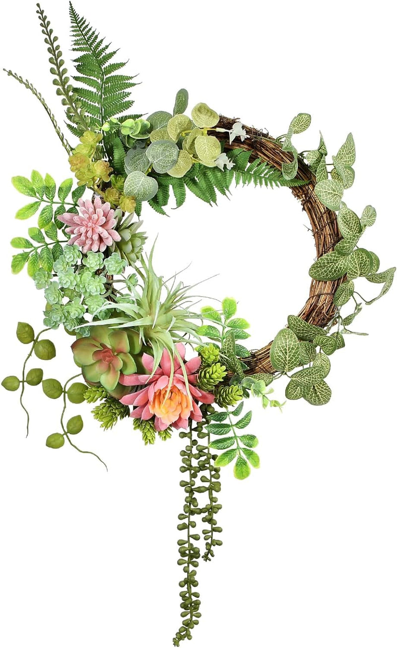 Beinhome Spring Wreath, 20In Rose Wreath Succulent Wreaths for Front Door Spring Wreath Summer Wreath Abundant Flowers Wreaths for Home Decor