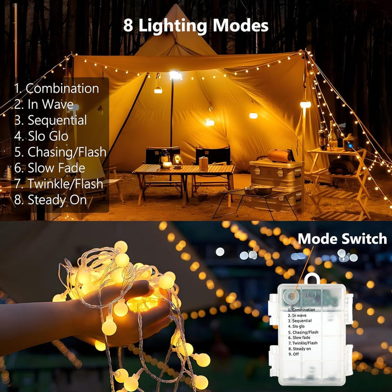 Brizlabs Globe String Lights, 2 Pack Total 120 LED Battery String Lights Warm White, 8 Mode Ball Fairy String Lights with Remote Timer Twinkle Light for Indoor Outdoor Xmas Bedroom Patio Party Wedding
