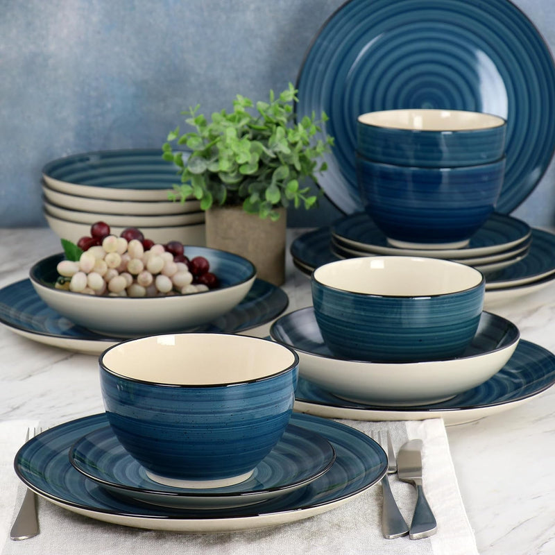 Elama Gia 24 Piece round Stoneware Dinnerware Set in Dark Blue