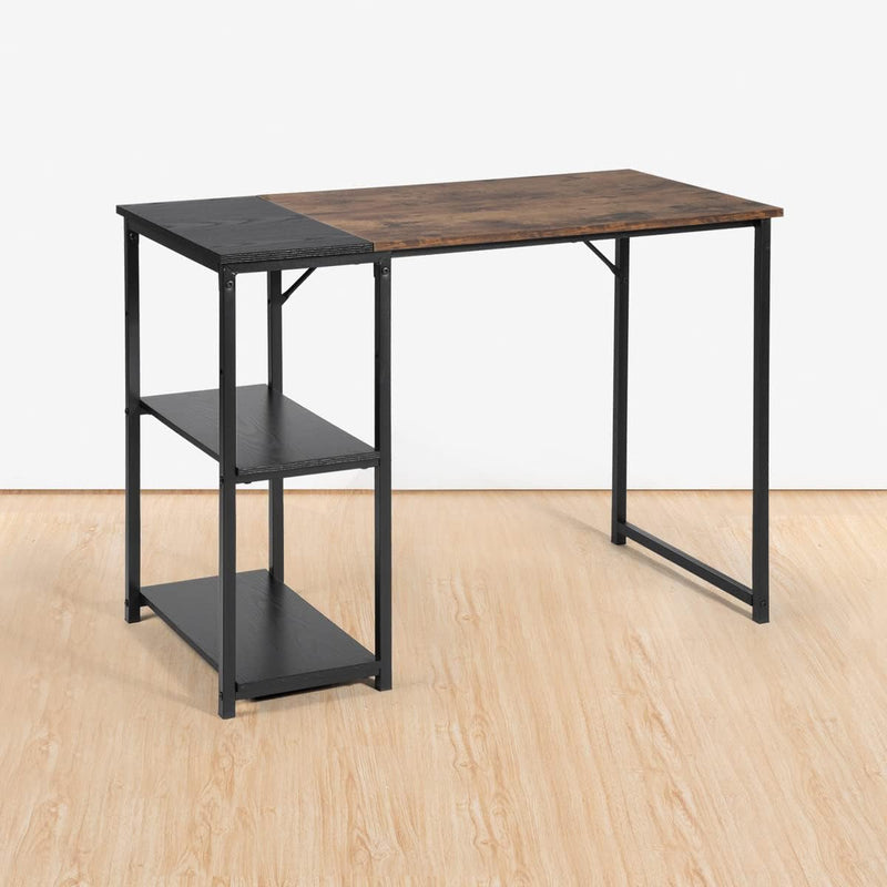 Black Brown Wood Top Contemporary Writing Table with 2 Storage Shelves for Home Office Study Computer Desk, L39.3 X W18.9 X H29.1
