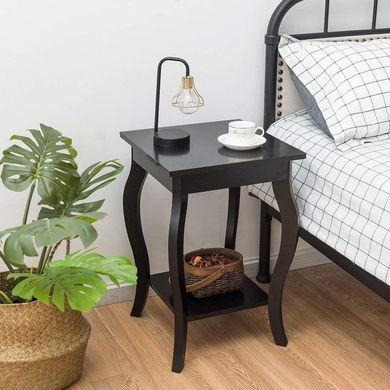 Giantex End Table 16" W/Storage & Shelf Curved Legs Home Furniture for Living Room Accent Sofa Side Table Nightstand (1, Black)