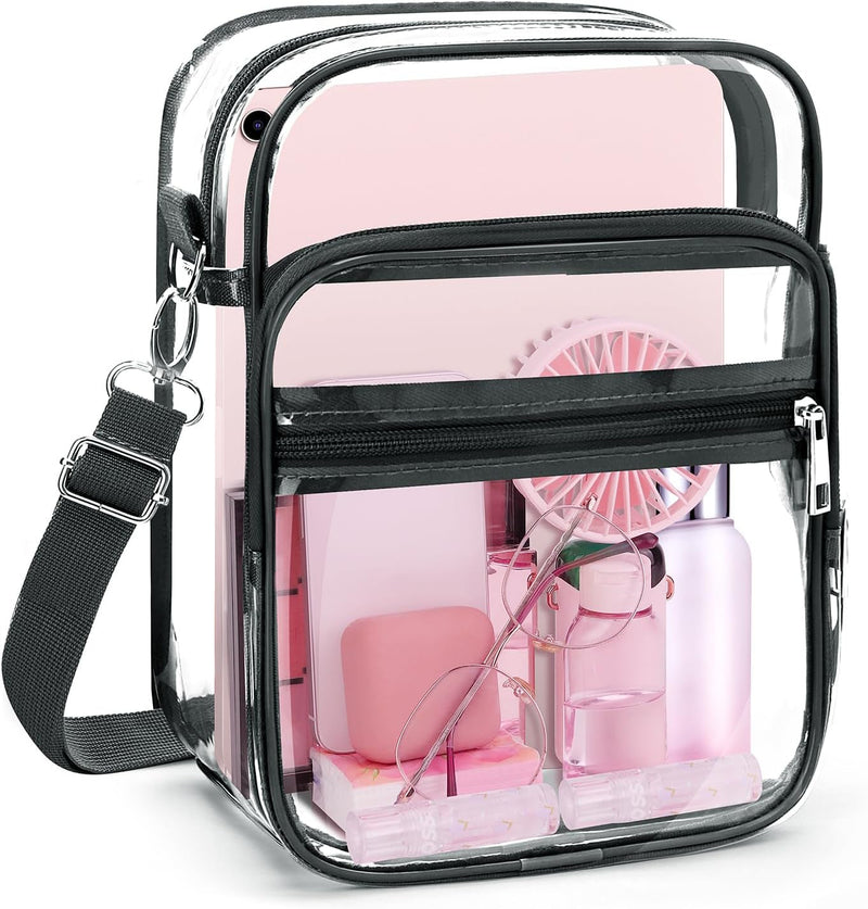 Blvornl Clear Crossbody Bag with Adjustable Shoulder Strap, Stadium Approved PVC Clear Purse Bag, Clear Messenger Bag