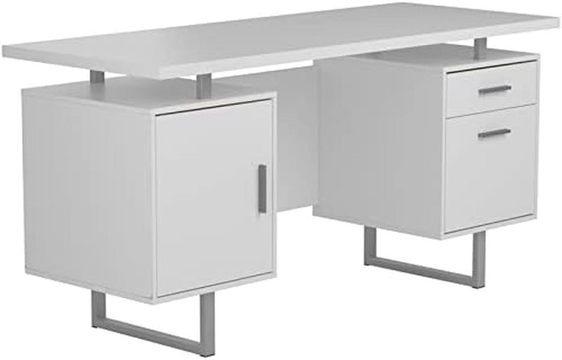 BOWERY HILL Modern Floating Top Office Desk in White Gloss
