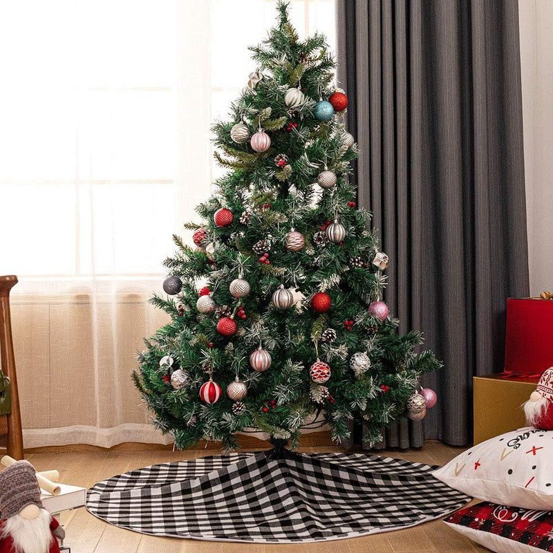 Buffalo Check Christmas Tree Skirt 48 Inches White and Black Plaid Tree Skirt Xmas Tree Base Cover Mat for Xmas New Year Home Party Decoratio (White and Black,122Cm)