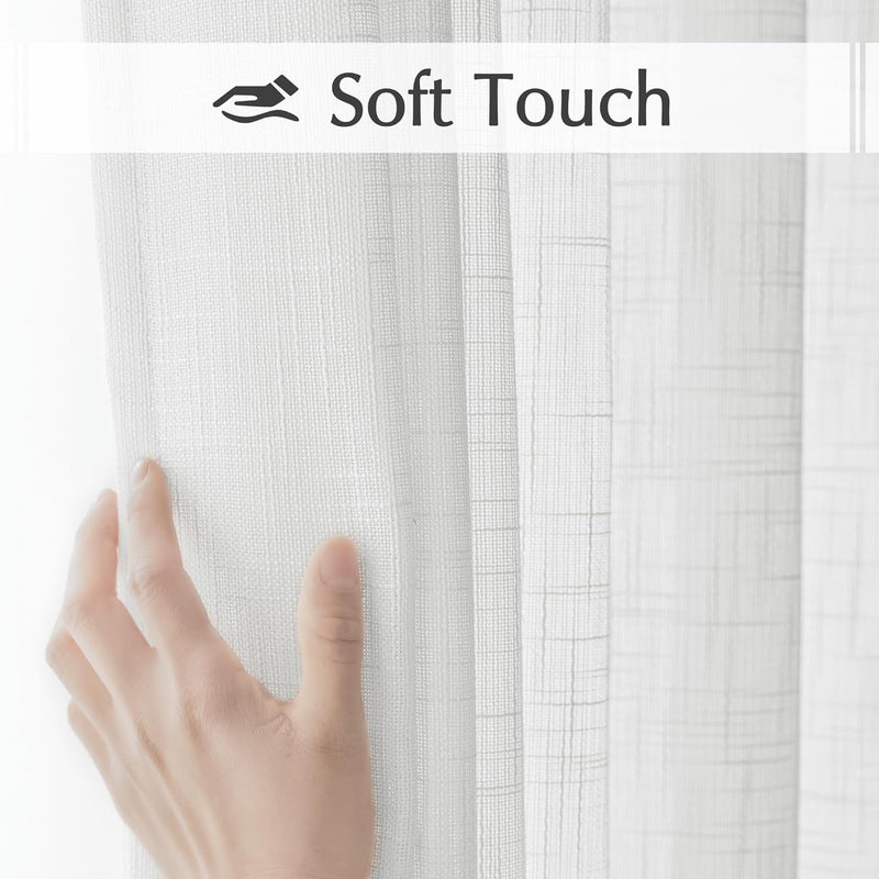 FMFUNCTEX Sheer Linen French Door Curtains White 72 Inches Long Linen Textured Front Glass Door Panel Curtain Solid Privacy Sliding Door Curtain Set Tiebacks Attached 50 Inches Wide 1 Panel