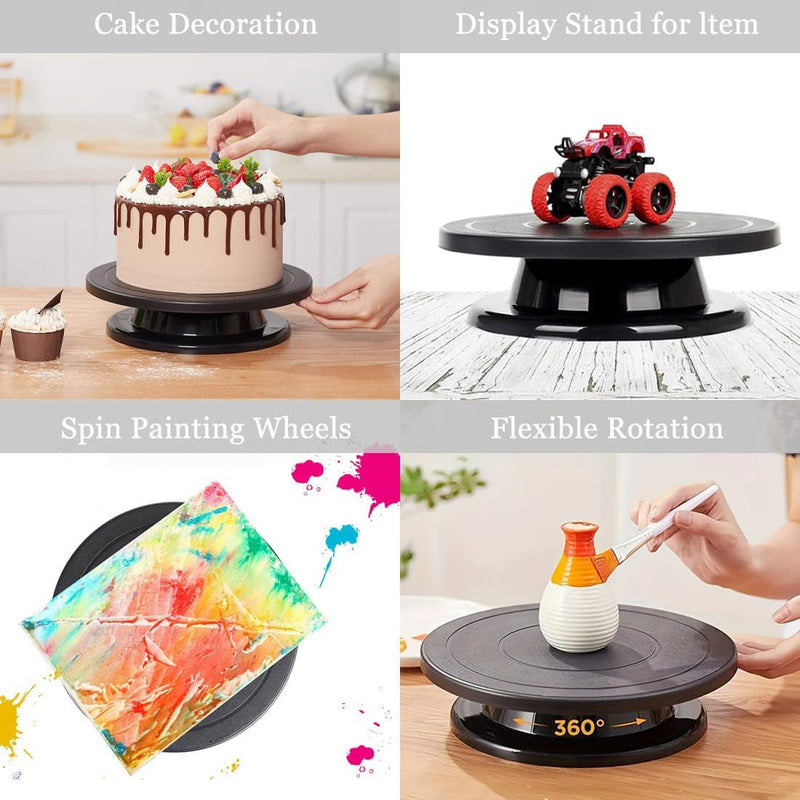 Cake Turntable, 11''Cake Stand Decorating Bakery Supplies, Turnable Black Painting Turn Table Stand for Pastries, Cupcakes and Cake Decorations(Black) (Black Small Turntable 1PCS)