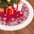 Christmas Tree Skirt, 32 Inch Red Velvet Tree Skirt with Embroidered Reindeer Moose Snowflakes White Trim Border, Holiday Party Tree Decorations