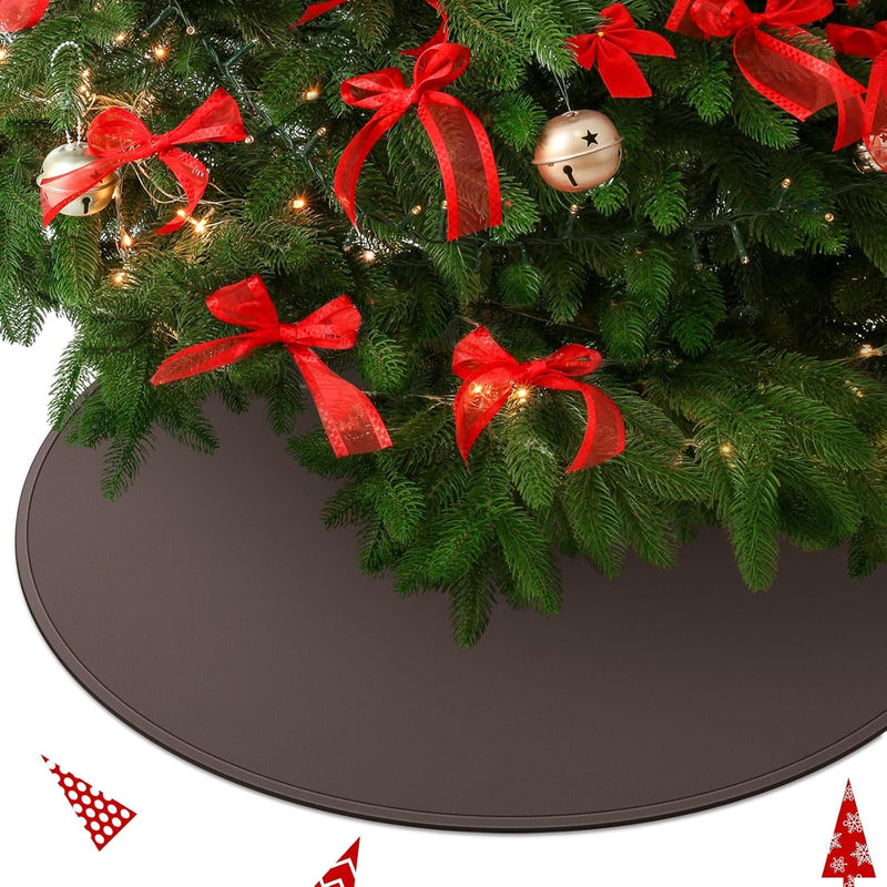 Christmas Tree Stand and Mat Xmas Tree Mat 35 Inch Real Live Tree Stand Heavy Duty Silicone Christmas Tree Floor Protector Waterproof Christmas Tree Stand Pad for Xmas Home Decoration (Browm)