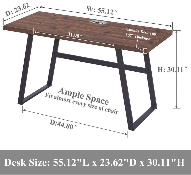BON AUGURE Computer Desk, Modern Simple Wood Home Office Desk, Wood and Metal PC Writing Workstation, Walnut Sturdy Home Office Desks (55 Inch, Rustic Oak)