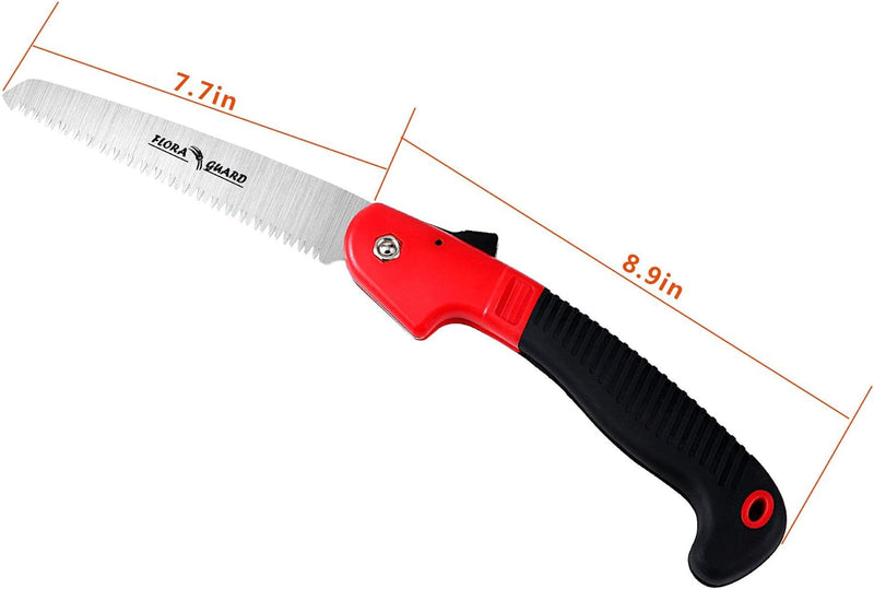 FLORA GUARD Folding Hand Saw, Camping/Pruning Saw with Rugged 7.7 Inch Blades Professional Folding Saw Razor Tooth Sharp Blade Solid Grip(Red)