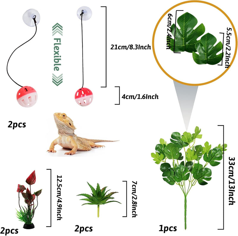 Bearded Dragon Accessories, Reptile Plants, Terrarium Hanging Plant Vines, Bearded Dragon Toys Ball Bells, Leopard Gecko Tank Accessories for Bearded Dragon Lizard Snake Geckos Chameleon