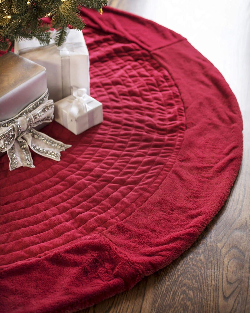 Balsam Hill 84 Inch Premium Berkshire Channel Stitch Christmas Tree Skirt in Cardinal Red