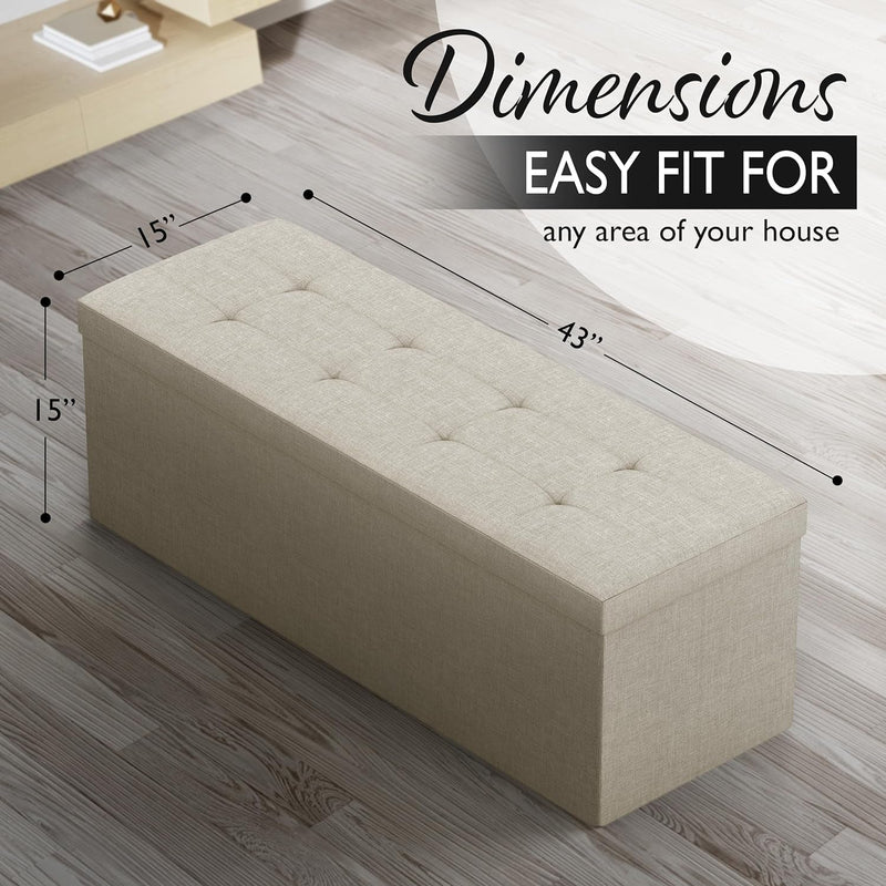 43" Folding Storage Ottoman Bench for Living Room, Bedroom, TV Entertainment - Bedroom Bench with Hidden Storage, Foot Rest Stool - 660 Capacity & Holds up to 5.6 Cubic Feet of Storage