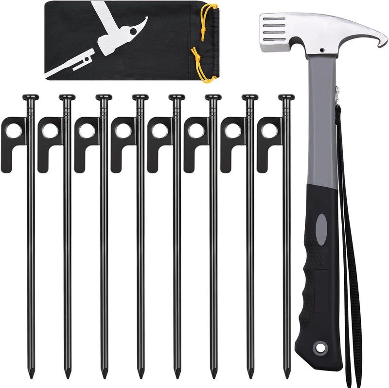 8/16/32 Pack Tent Stakes, 8In Heavy Duty Tent Stakes with Storage Bag, Forged Steel Tent Pegs for Camping(8 Pack 8In Tent Stakes)