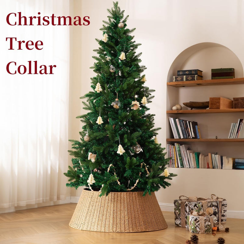 36In Extra Large Christmas Tree Collar - Wicker Woven Tree Collars for Artificial Trees - Large Rattan Rustic Farmhouse Basket for Tree Base Cover with Cord Cut-Out for 7.5Ft 9Ft 12Ft Tree