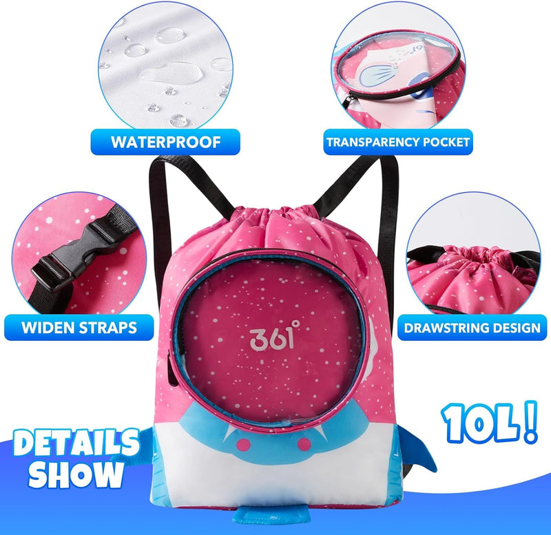 361° Waterproof Bags for Swim Backpack Boys Girls Kids Toddler Draw String Back Bag Gymnastics Backpack, Pink