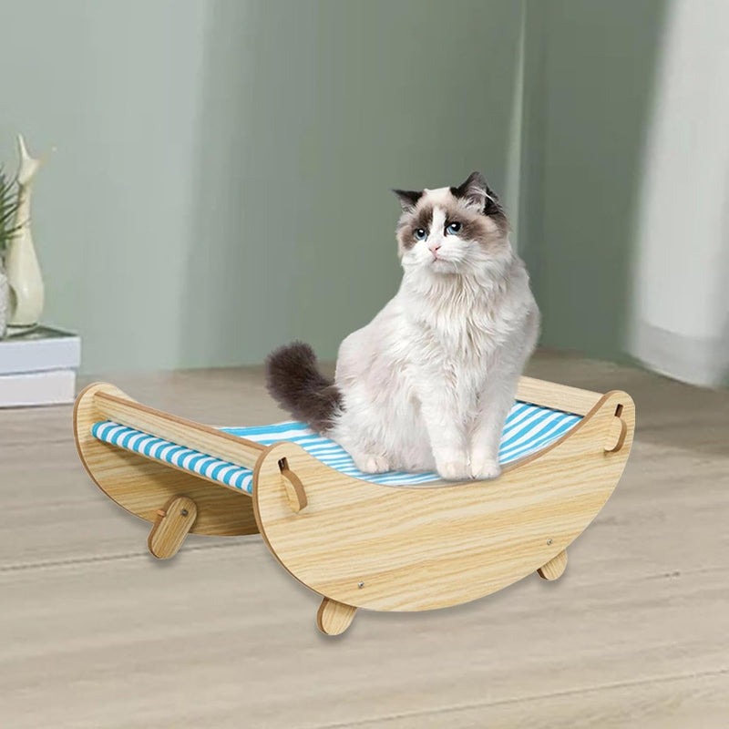 Cat Rocking Chair Cat Hammock Elevated Pet Bed Cat Sleeping Bed Portable Cat Rocking Hammock Bed Cat Swing Chair for Indoor Cats Puppy, Blue White