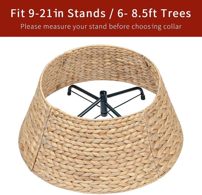 Cubesland Christmas Tree Collar for 7.5Ft Trees,Christmas Tree Skirt 22.8In,Holiday Rattan Tree Skirt,Handcrafted Woven Hyacinth Christmas Tree Base Cover,Rustic Tree Skirt for Artificial Trees