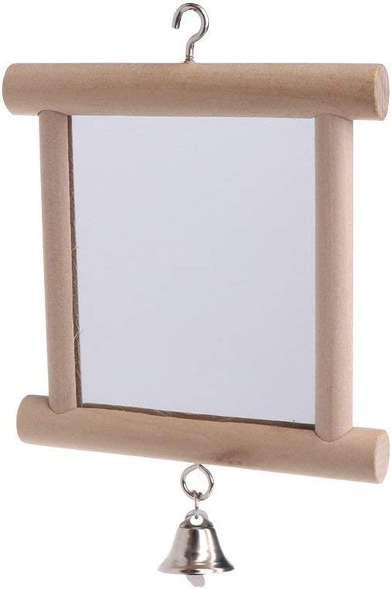 Bird Mirror Wooden Hanging Swing Interactive Play Toys for Small Parrot Budgies Macaw African Grey Parakeet Cockatiel Conure Lovebird Cage Accessories (Bird Mirror Perch Stand-One) Animals & Pet Supplies > Pet Supplies > Bird Supplies > Bird Cages & Stands Litewood Bird Mirror with Bell-1 PCS  