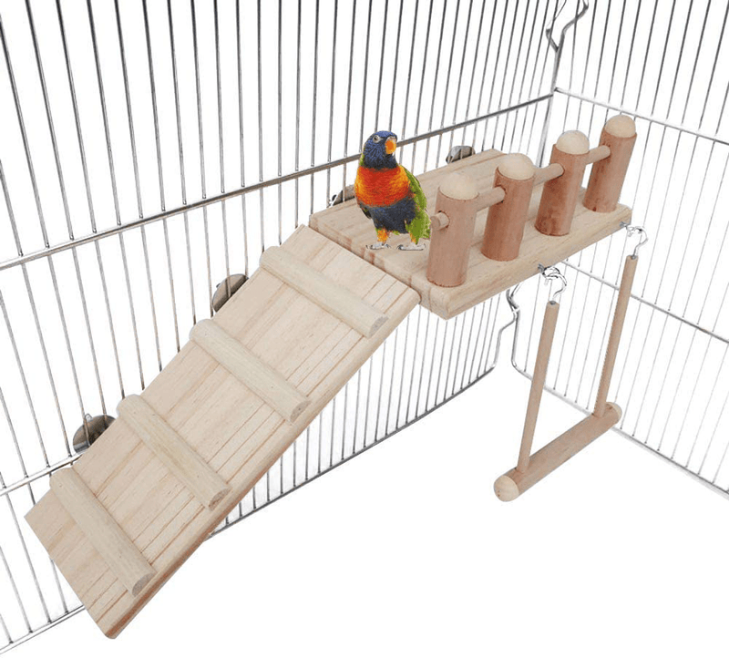 Bird Perches Cage Toys Bird Wooden Play Gyms Stands with Climbing Ladder, Parrot Play Stand and Bird Swing Conure for Green Cheeks, Baby Lovebird, Chinchilla, Hamster, Bird Cage Chewing Toys Sets Animals & Pet Supplies > Pet Supplies > Bird Supplies ADNIKIA Set  