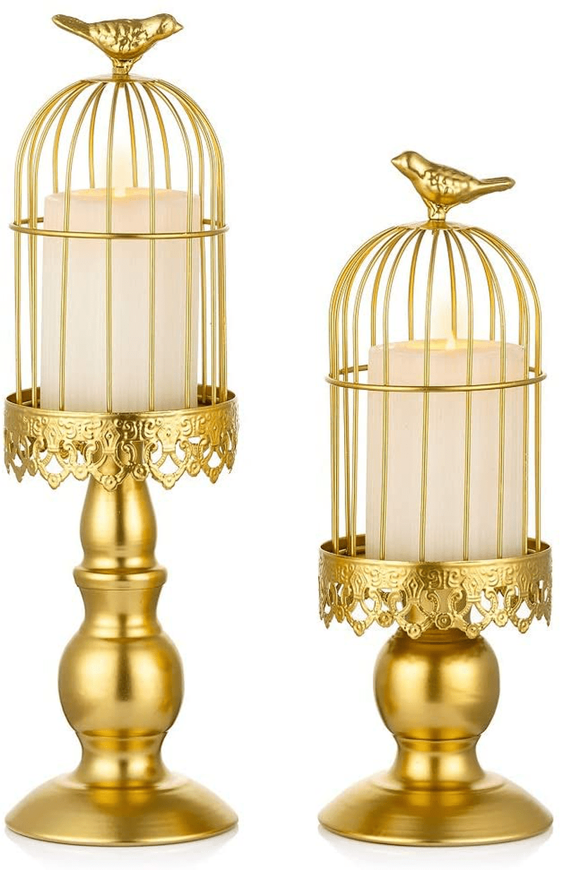 Birdcage Candle Holder Vintage Candlestick Holders, Wedding Candle Centerpieces for Tables, Iron Candleholder Set Home Decor, Distressed Ivory Home & Garden > Decor > Home Fragrance Accessories > Candle Holders Sziqiqi Gold  