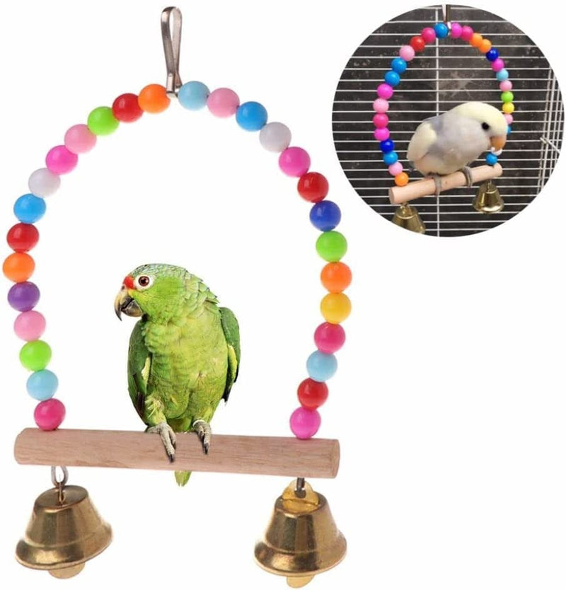 Birds Perch Hanging Swings Toy with Bells Colorful Beads Natural Wooden Swing Toy for Bird Cage Supplies Animals & Pet Supplies > Pet Supplies > Bird Supplies > Bird Cages & Stands Generic   