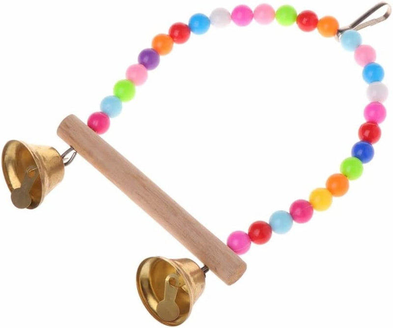 Birds Perch Hanging Swings Toy with Bells Colorful Beads Natural Wooden Swing Toy for Bird Cage Supplies Animals & Pet Supplies > Pet Supplies > Bird Supplies > Bird Cages & Stands Generic   